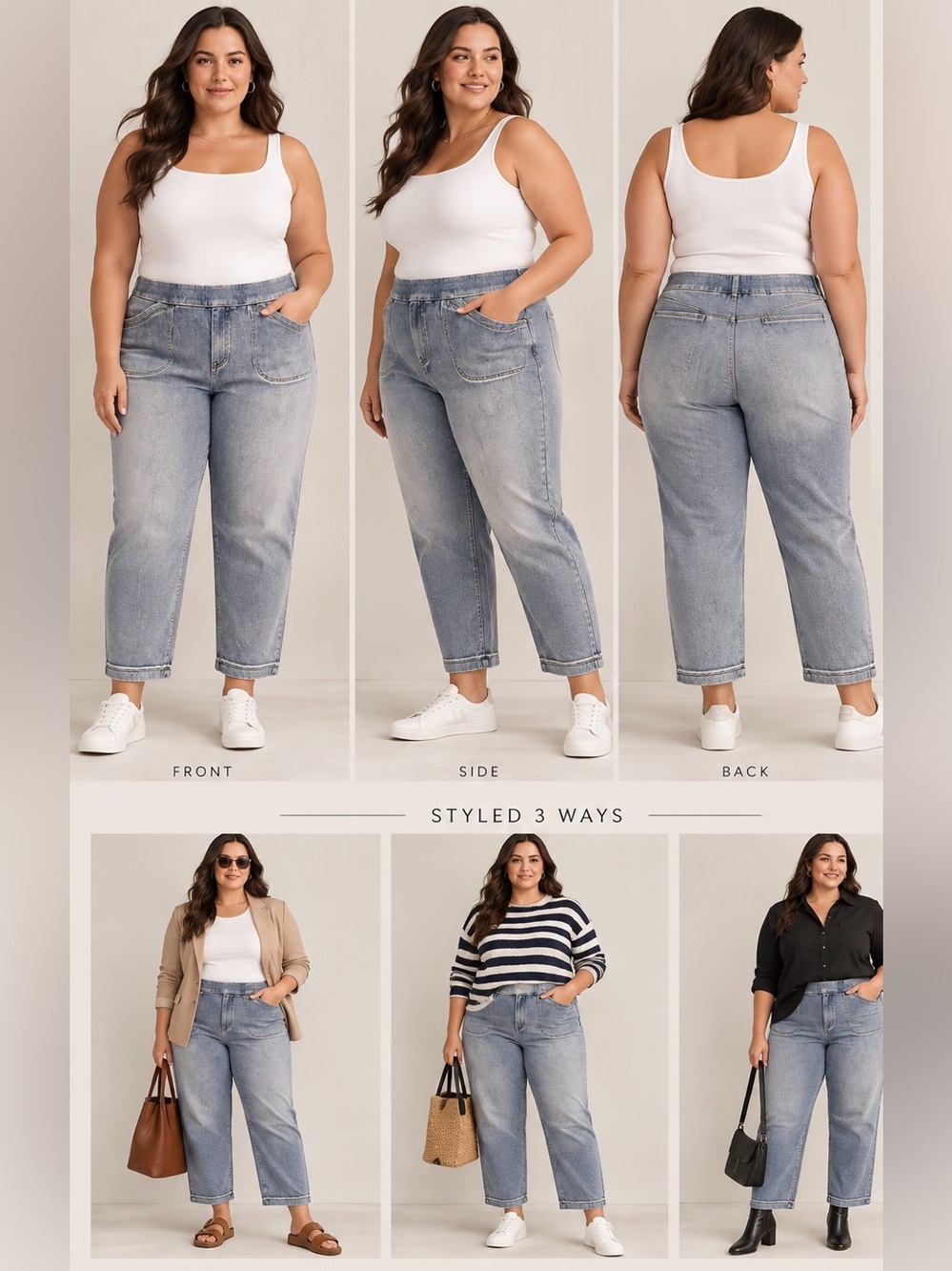 LOGO by Lori Goldstein Pull On Jogger Jeans Plus Sz 20W Light Wash Cropped